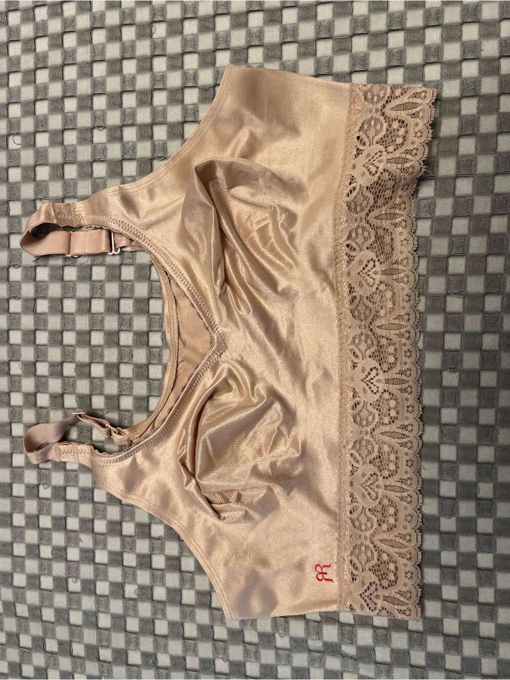 Lace-Trim Satin Bralette in Blush